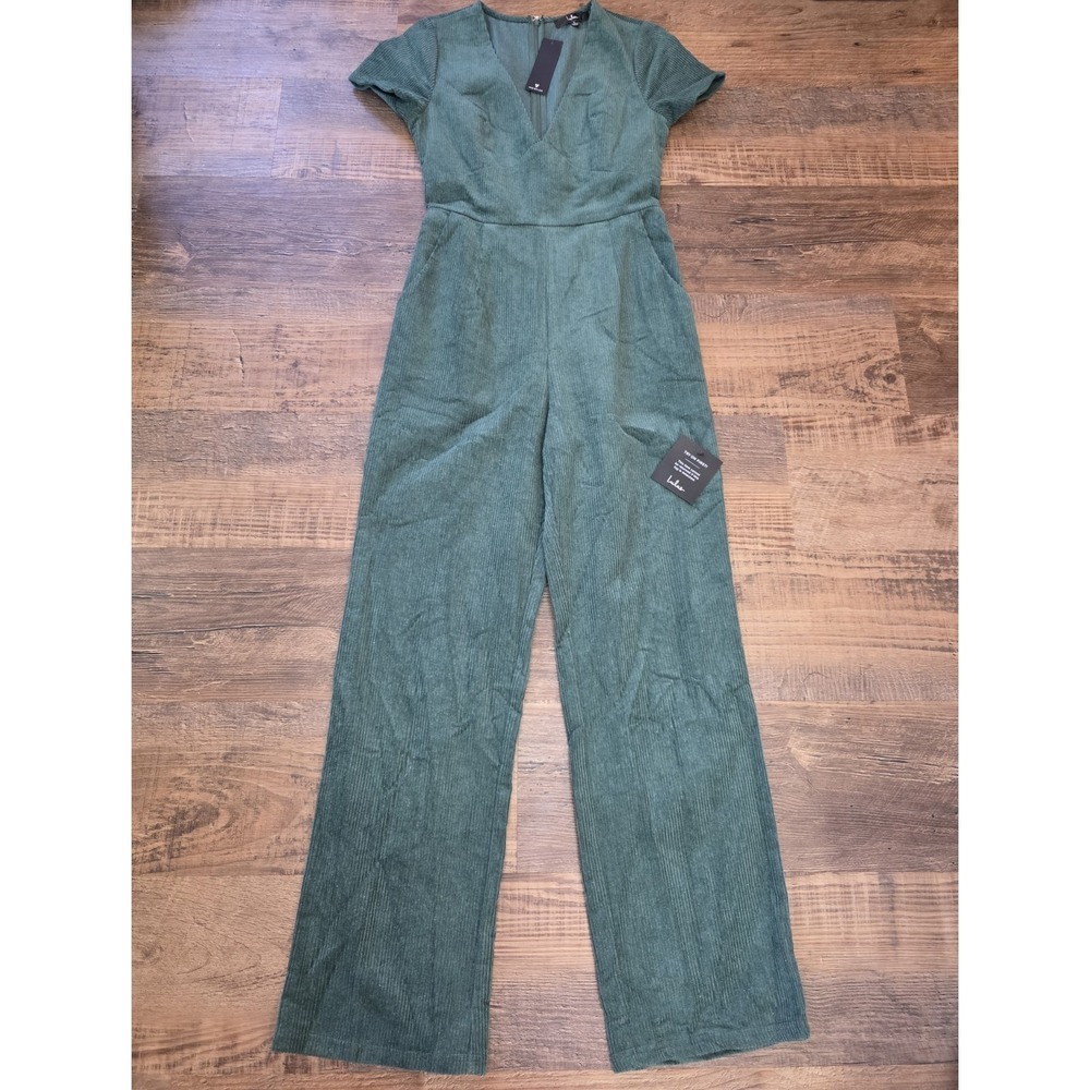 Lulus Cutie Season Dark Green Corduroy Wide-Leg Jumpsuit Size S
